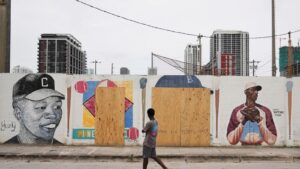 A mural honoring Jackie Robinson and Minnie Miñoso…