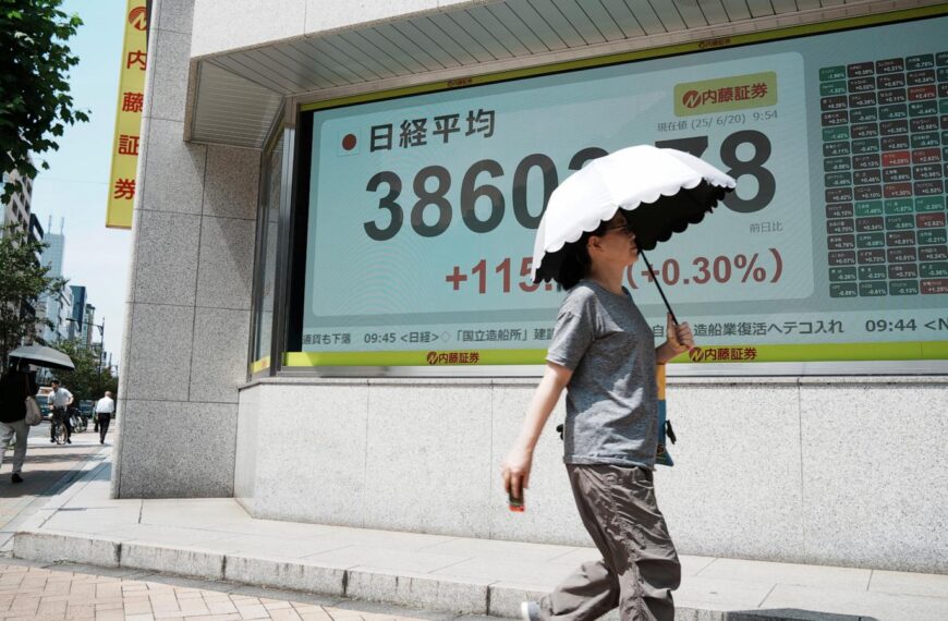 Asian shares are mixed and oil gains as…