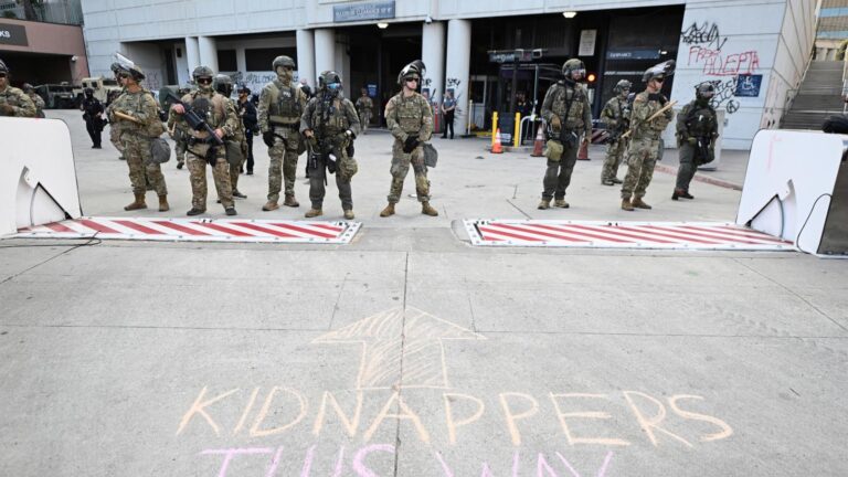 Photos of Marines in combat gear in Los Angeles as protests against immigration raids continue