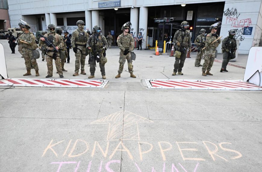 Photos of Marines in combat gear in Los Angeles as protests against immigration raids continue