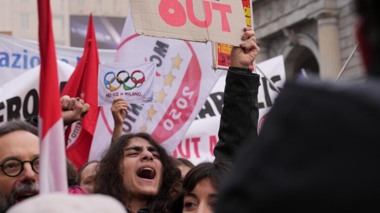 Demonstrators in Milan protest ICE unit at Winter Olympics