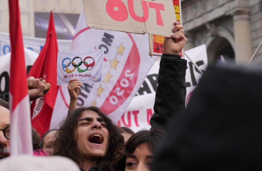 Demonstrators in Milan protest ICE unit at Winter Olympics