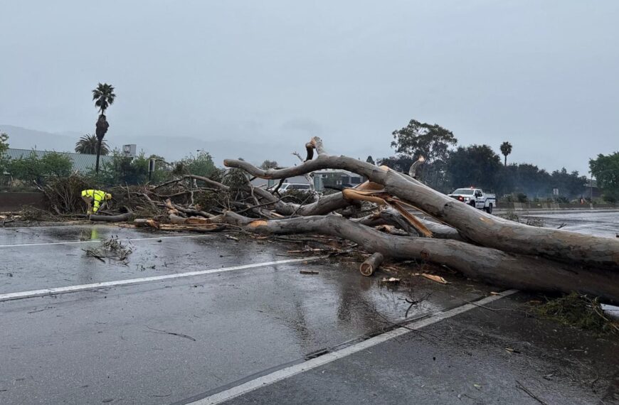 California walloped by winter storm with high winds and heavy rain and snow
