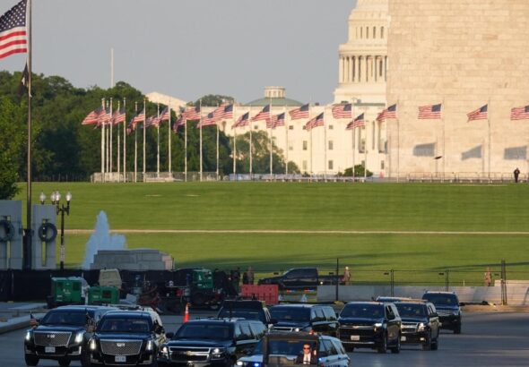 Trump drives across Lincoln Memorial Reflecting Pool to inspect new blue coating he's putting on it
