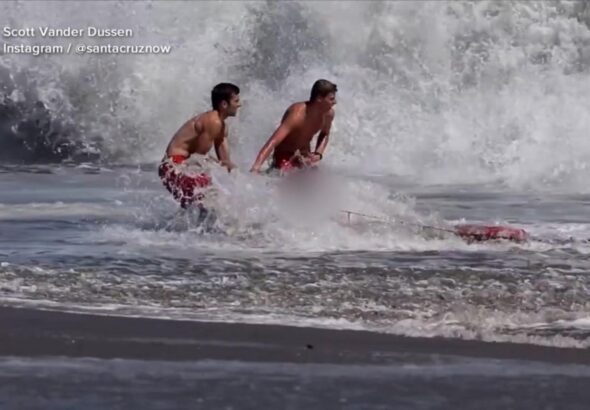 California lifeguard is hailed as a hero after rescuing a boy from pounding surf