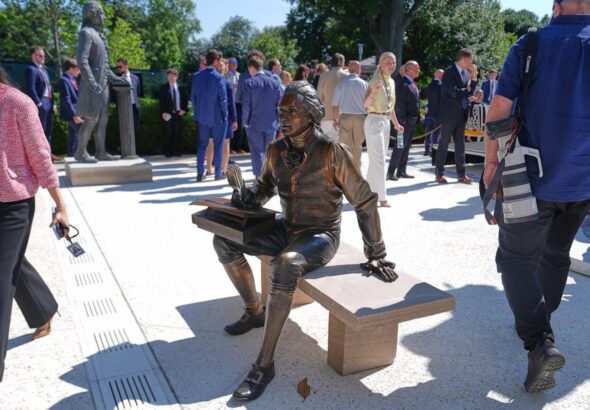 Inside Trump's remake of the White House Rose Garden. First a stone patio, then statues