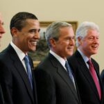 Trump goes unmentioned but not ignored as Clinton, Bush and Obama step up as essayists on presidents